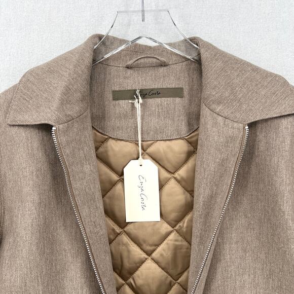 ENZA COSTA Wool Suiting Bomber Jacket Womens Small Tan Zip Collared Padded NEW - Picture 11 of 14